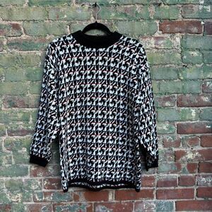 Vintage 80s Sweater Laura Tyler Women's Size Medium Houndstooth‎ Knit Retro